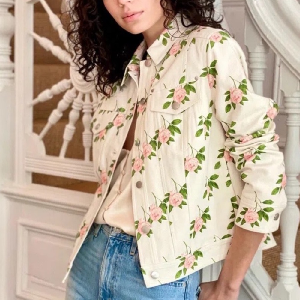 Cami NYC Peony Floral Jean Jacket - Cream and Pink